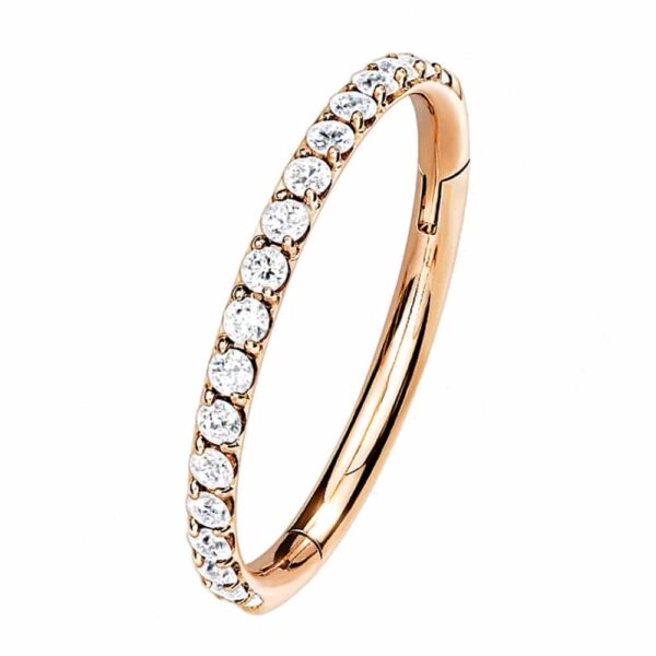 PVD Coated Rose Gold Implant Grade Titanium Hinged Segment Ring with Outward Facing Paved CNC Set CZ Jewels